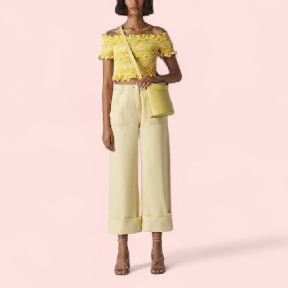 WHISTLES Yellow Python Smocked Bardot Top